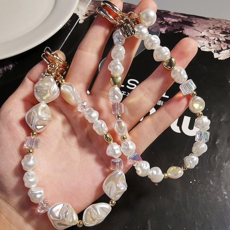 Pvc Phone Lanyard With Pearl Pendant And Crystal Beads For Men And Women