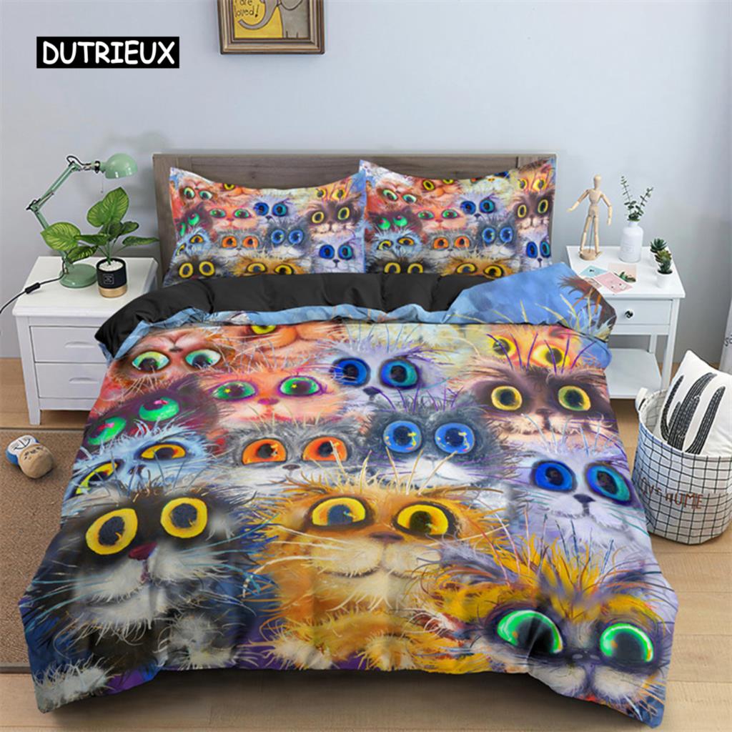 

Пододеяльник с рисунком акварельного кота из микрофибры с милыми животными, комплект постельного белья с абстрактным рисунком кота, размер King Twin Single Size US Queen(228x228cm)