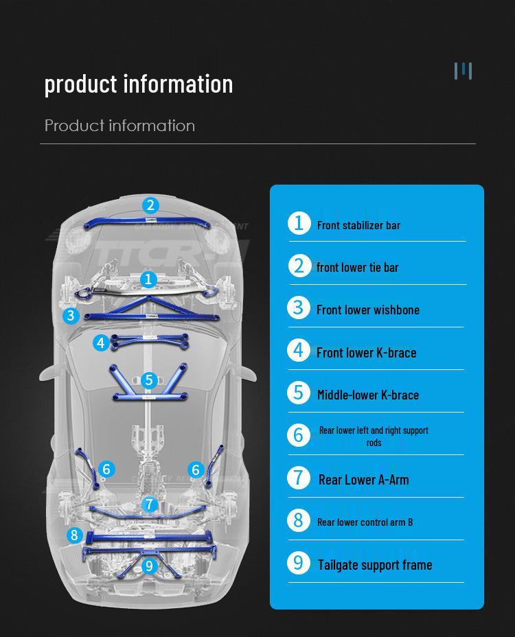 Compatible Sway Bar Chassis Strengthening Parts for 8th–11th Gen Civic, with Specific Compatibility for 10th Gen Models.