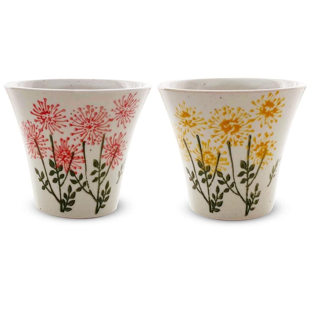 Kunzan Kiln Teacups Hasami Made In Wild Flower J-kitchens (Pair Set), Ware, Japan, 140cc, (Red/Yellow)
