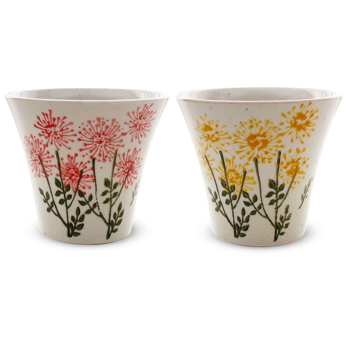 

Kunzan Kiln Teacups Hasami Made in Wild Flower J-kitchens (Pair Set), Ware, Japan, 140cc, (Red/Yellow)