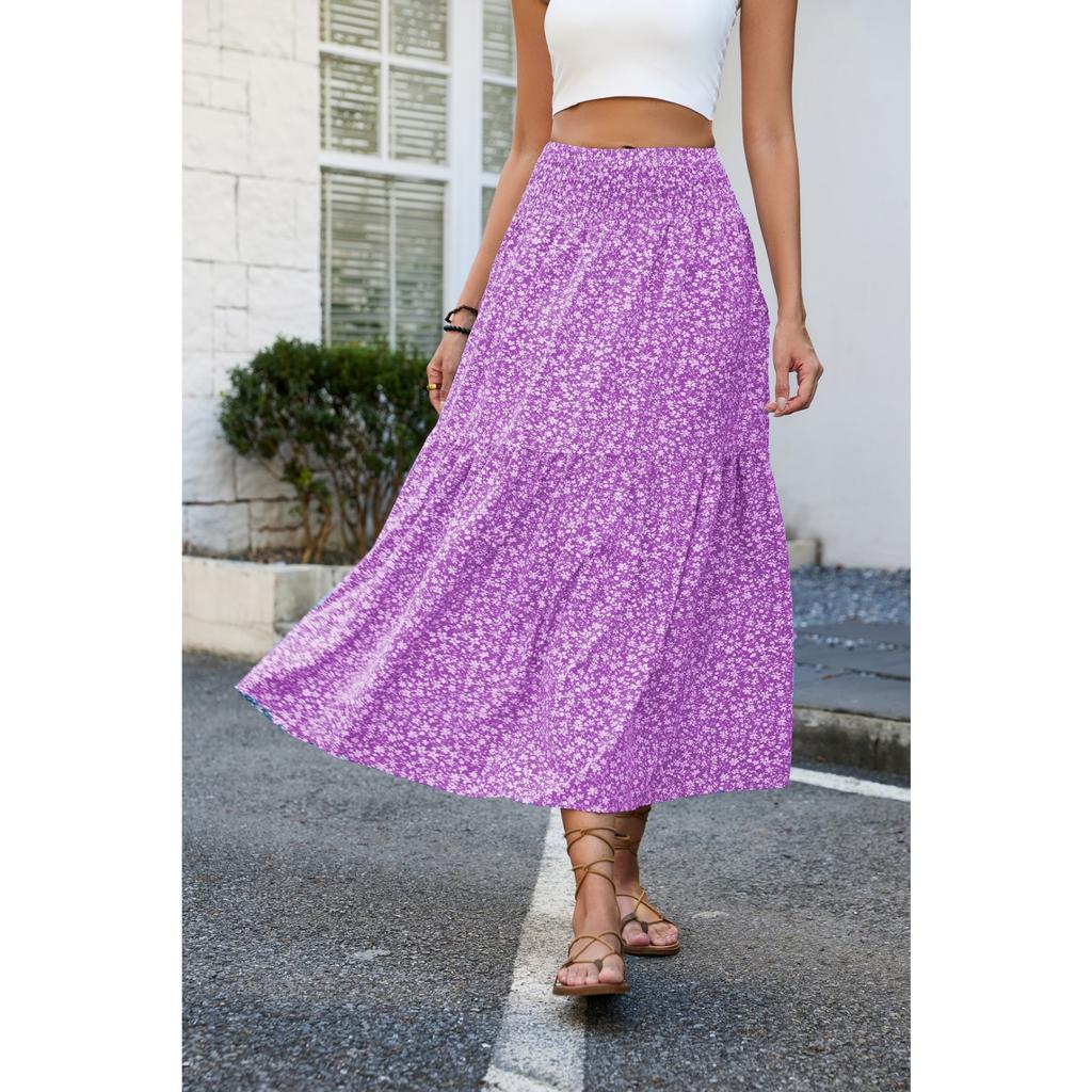 European and American Fresh Floral Long Skirt Slim Fit and Slimming Pleated High Waisted Skirt