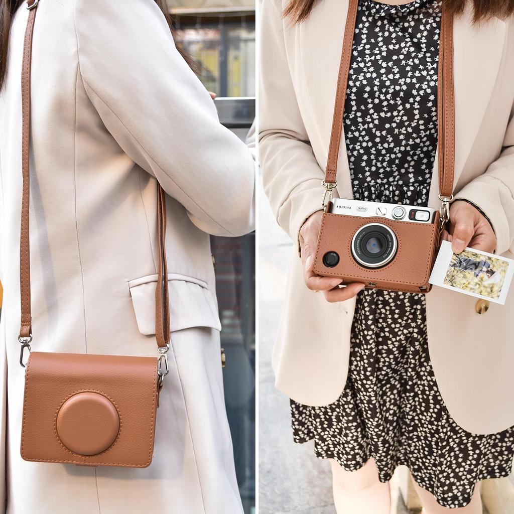 Kinokoo Instax Mini Evo Case with Precision Charging Port Photo Printer Allows Charging Without Removing the Case & - (Brown)