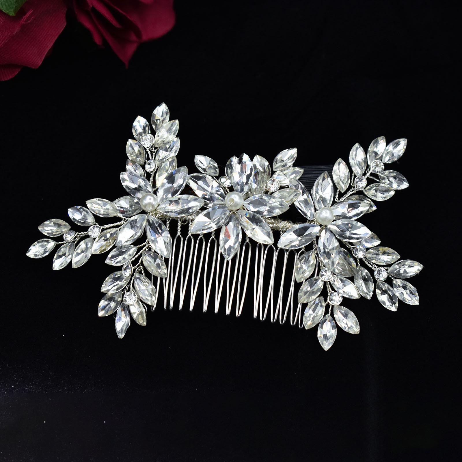 

Гребень для волос со стразами ручной работы для свадебной прически - Оригинальный дизайн DZ024 серебряный