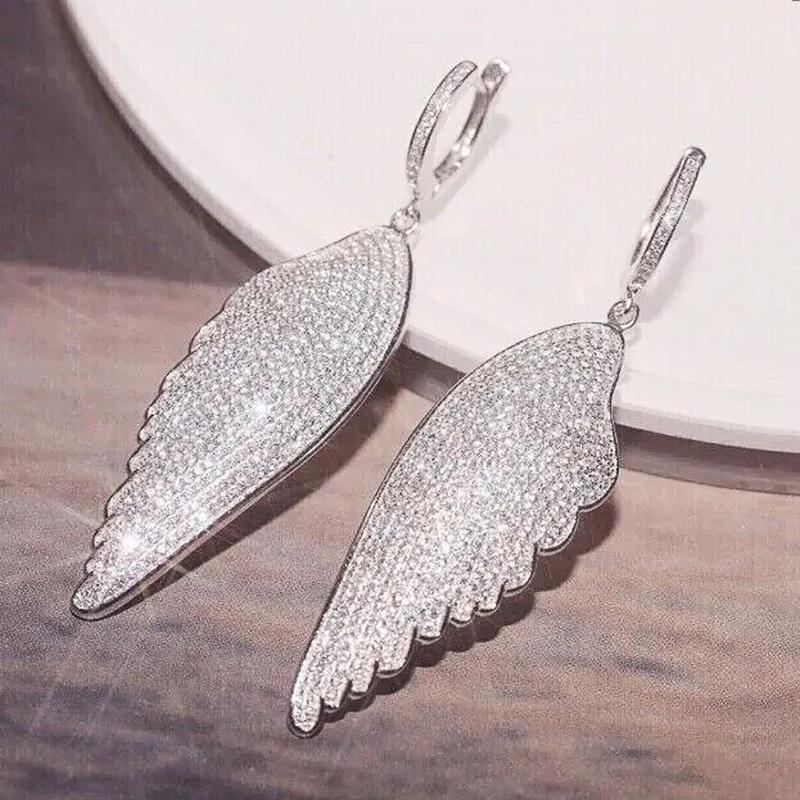 Huitan Funkelnde Engelsflügel Ohrringe mit Brillanten Zirkonia Damen Exquisit Übertrieben Mode Anhänger Accessoires Schmuck