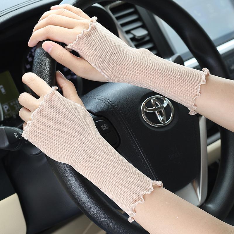 1Pcs Women Mittens Half Finger Gloves Mesh Summer Breathable Anti UV Transparent Touch Screen Cycling Ruffle Fingerless Gloves One Size