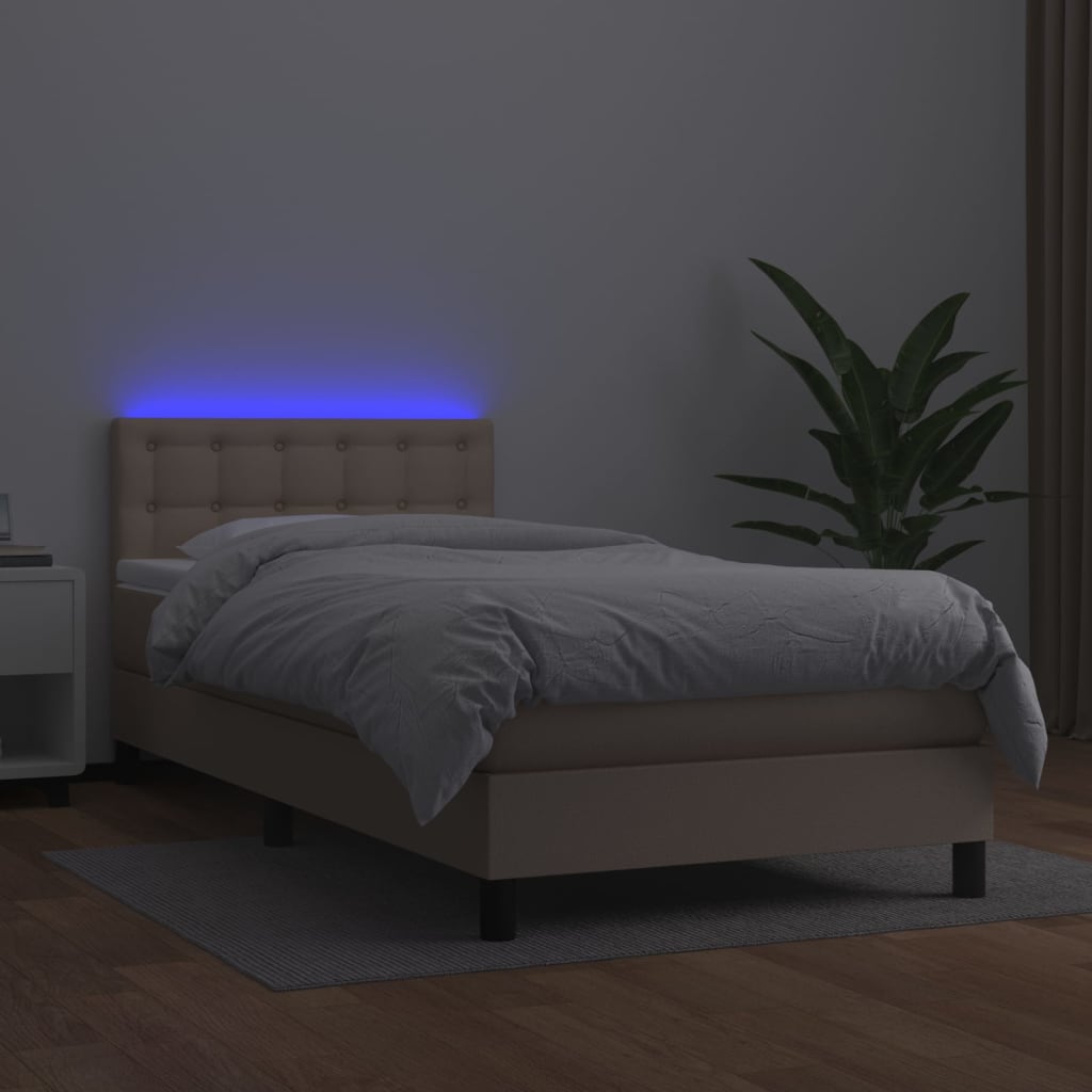 Vidaxl Łóżko Kontynentalne, Materac I Led Cappuccino Ekoskóra 90X200Cm