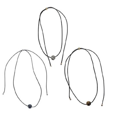 Natural Stone Clavicle Chain Necklace Adjustable Black Rope Spotted Stone Choker