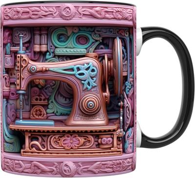 3D Sewing Machine Ceramic Coffee Mark Cup Tea Cup New Birthday Gift Sewing Machine Black And White