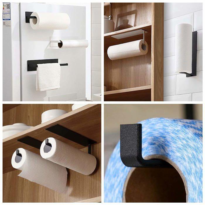 Adhesive Paper Towel Holder - AIMOONSA - 26.5×7×22 Cm - Carbon Steel - White - Wall/Under-cabinet Mounting