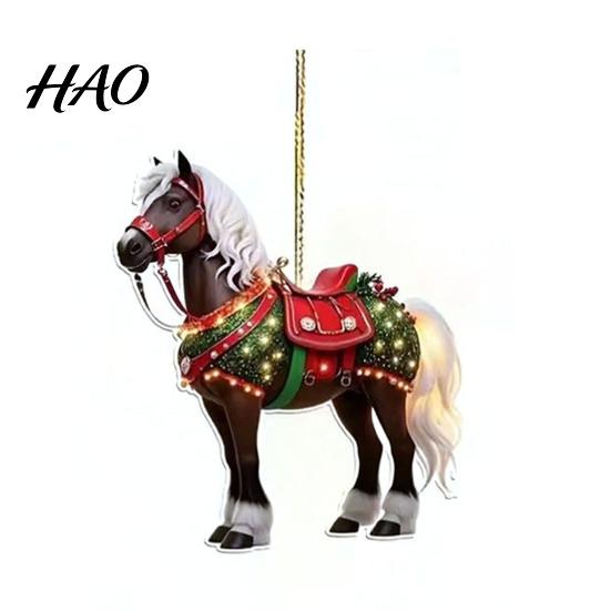Unique Christmas Ornaments Pony Ornament 2D Acrylic Hanging Decor for Car Premium And Tree Cute Horse Design Holiday Gift Kids Theme