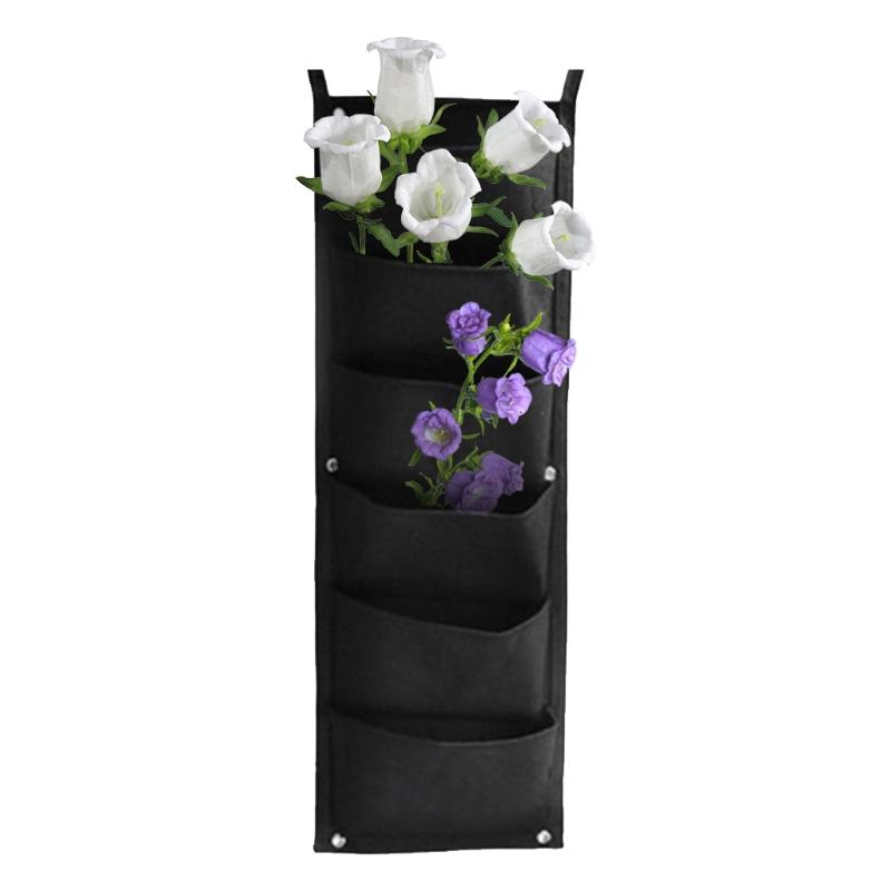 Vertical Hanging Garden Planter with 6 Pockets Waterproof Wall Mount Flower Pot Grow Bag Container Indoor Outdoor Use X3UC