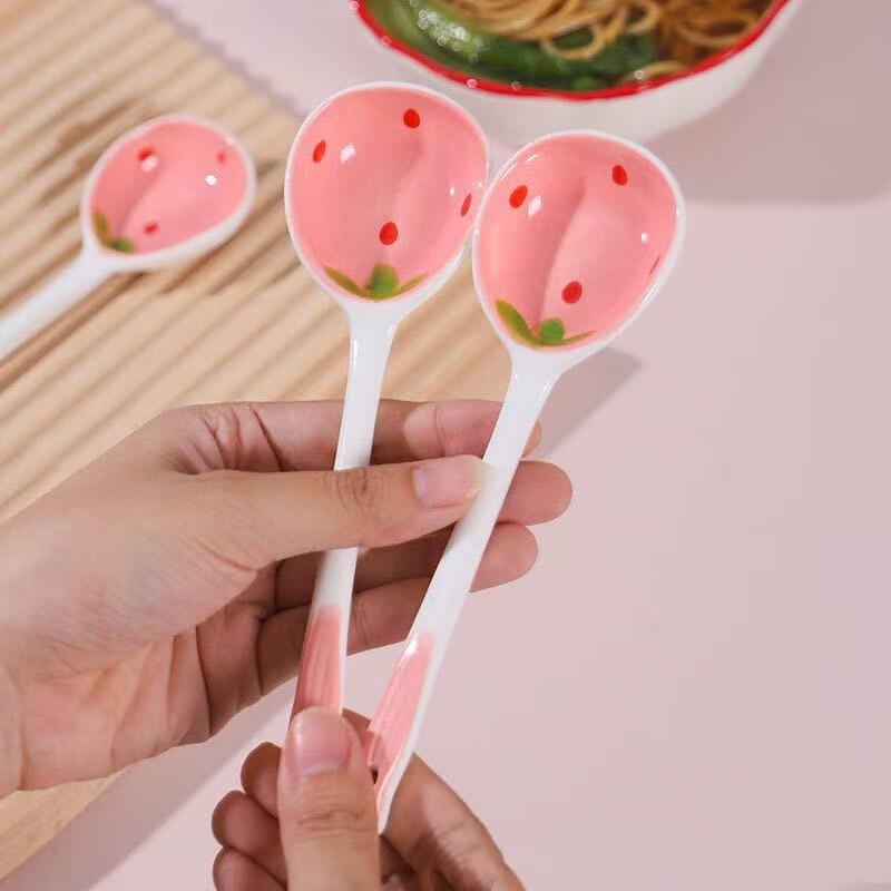Ceramic Strawberry Long Handle Spoons