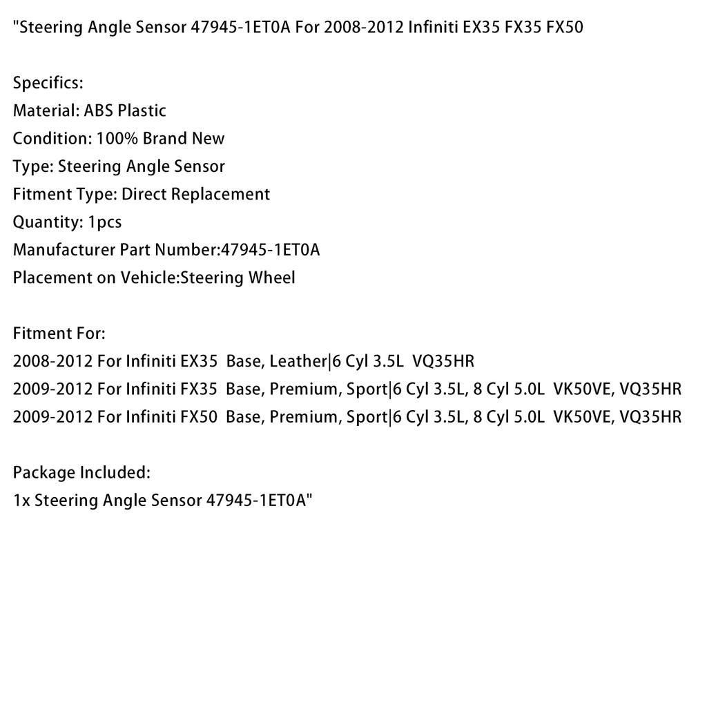 Steering Angle Sensor 47945-1ET0A For Infiniti EX35 FX35 FX50 2008-2012