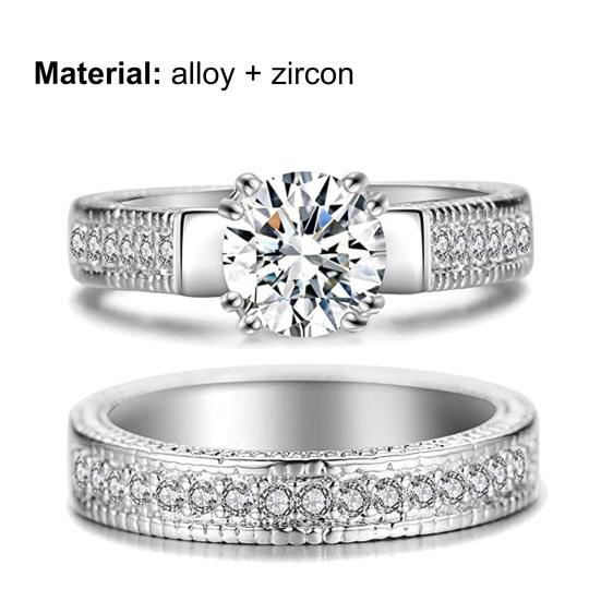 2Pcs Couple Rings Cubic Geometry Shape Men Zirconia Women Shiny All Match