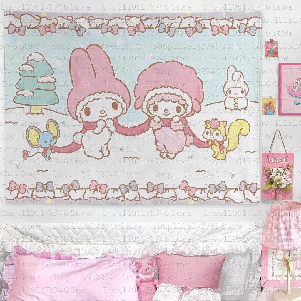 Sanrio Cartoon Theme Printed Tapestry Cute Cartoon Style Fantasy Background Home Decoration Girls Heart Printed Tapestry