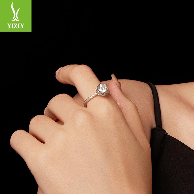Barva D 1karátový moissanitový prsten Stamen Svatba Prsten Jiskřivý Luxusní Prsten ze Sterlingového Stříbra S925