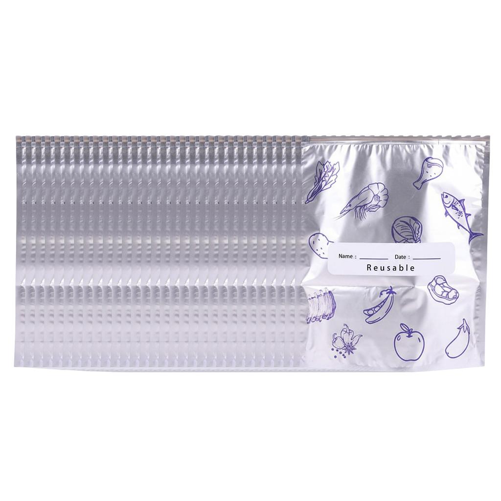Reusable Aluminum Foil Vacuum Zipper Pouches with Label Freezer Safe & Leak Proof Stand Up Storage Bags for Vegetable Fruit Meat