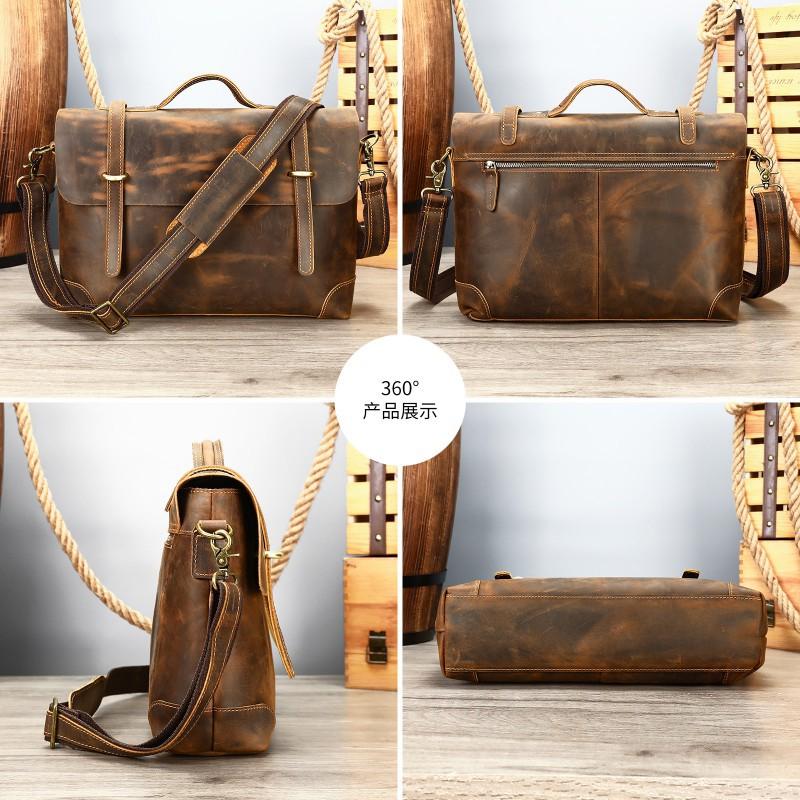 Crazy Horse Leather Crossbody Bag Genuine Retro Travel Shoulder Men's Business Casual Handbag