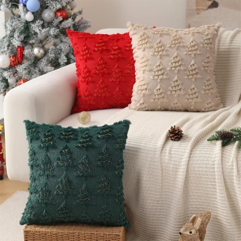 Holiday Pillowcase Christmas Lights Embroidery Living Room Decoration Pillow Sleeve Case Machine Washable