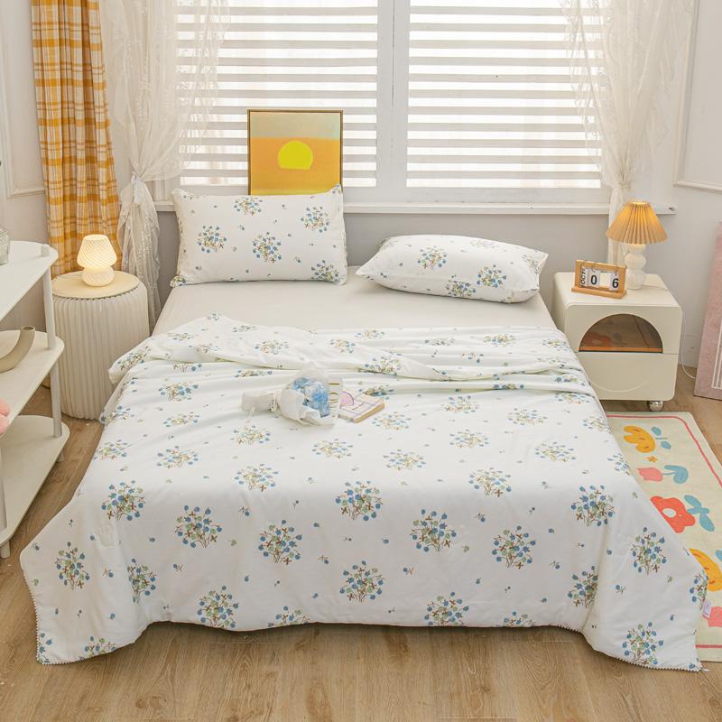 Botanical Leaves Summer Quilt Modern Simple 100% Cotton Air Conditioning Quilted Quilt Home Sofa Travel Camping Thin Blanket