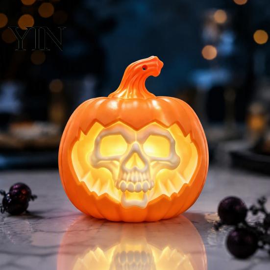 Halloween Party Supplies Pumpkin Light, LED Lighted Ghost Skull Lantern, Spooky Safe Flameless Candles Tabletop Decorative Lamp for Home Indoor