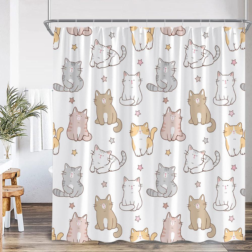 Cats Animal Print Shower Curtain Cartoon Cat Mushroom Hello Sweet Cheeks Modern Polyester Fabric Bathroom Decor Curtain Cloth