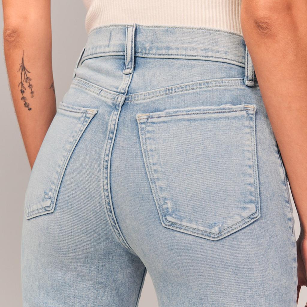 Women's Button Stretch Flare Jeans Pull On Jeans Denim Pants Regular Fit Jean
