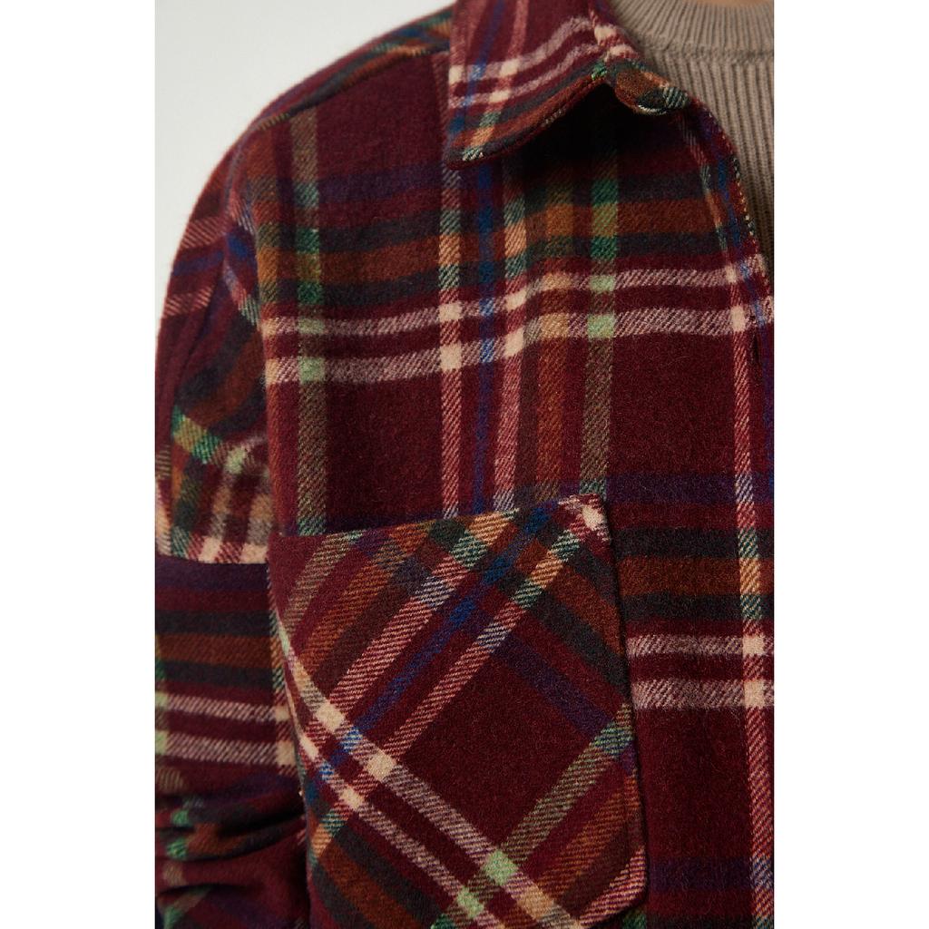 Dámská béžová krémová vzorovaná nadměrná kašmírová košile dřevorubce Tu00034