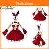 5xl Women Xmas Cosplay Costume Bow Lolita Sexy Maid Outfit Santa Wine Red