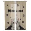 Cat Paw Retro Cute Window Curtains Sheer Chiffon Tulle Curtain Home Living Room Backdrop Decoration
