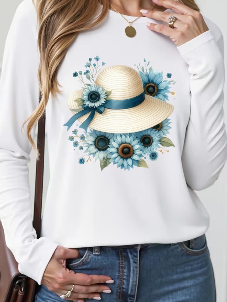 (Asian Size) butterfly style trend Casual Fashion Print T Shirt Tee Women Clothing autumn winter spring Top o-neck Graphic Long Sleeve T-shirts