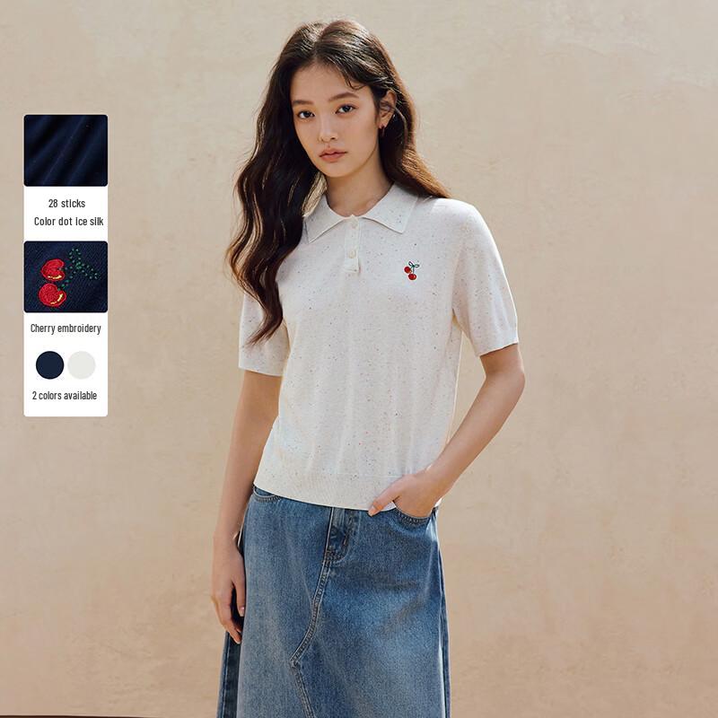 Женский трикотажный топ-поло INMAN с вышивкой вишни, короткий рукав S