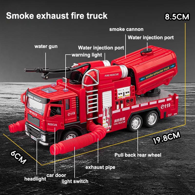 New Smoke Exhaust Fire Truck Die-cast Light Music Alloy Fire Truck Model Can Spray Water Ladder Rescue Truck Toy Children's Gift