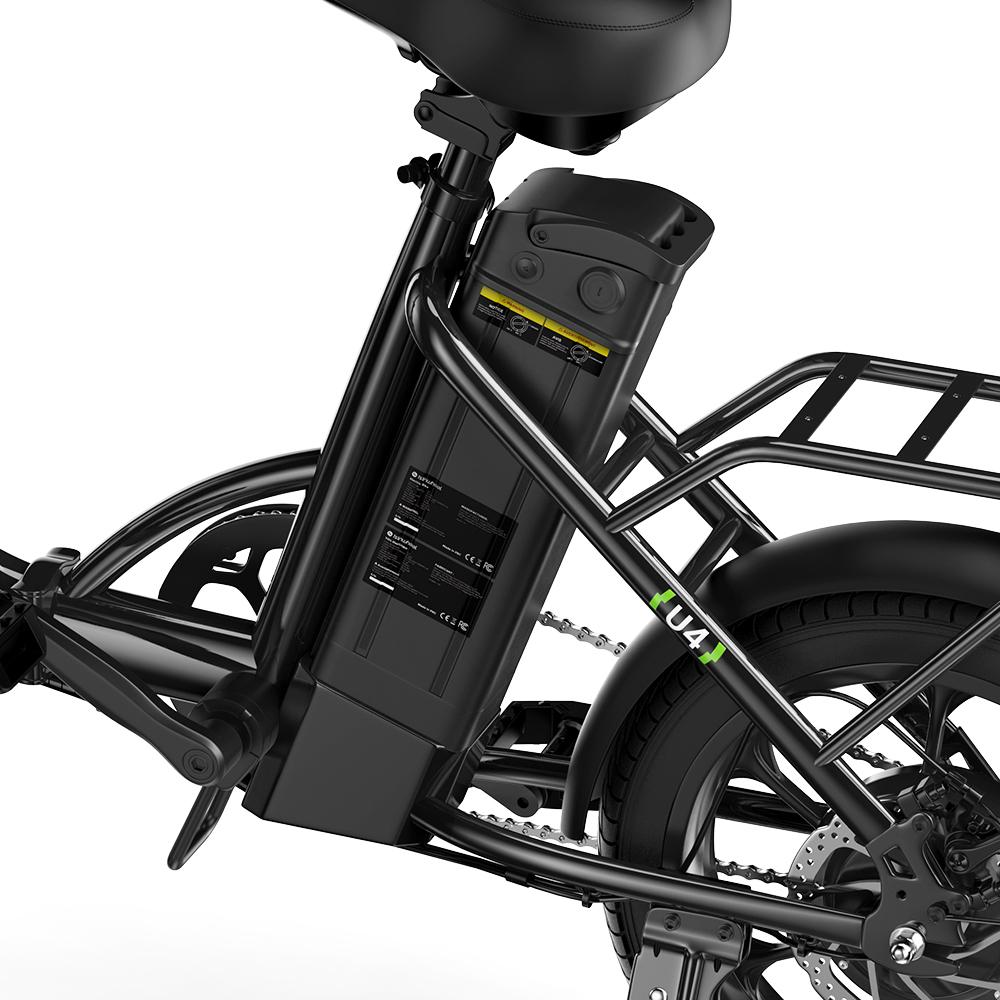 U4 Electric Bike 10.4Ah Battery 25KM/H Max Speed Front Suspension Disc Brake 3-Speed Modes 55+ Miles Range Compact Electric Bicycle with 16'' Tires