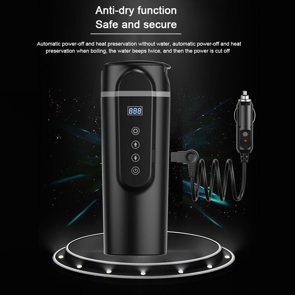 12V24V Auto Reise Wasserkocher Auto Heizbecher mit Auslaufsicherem Deckel Tragbarer Kaffee Reisebecher
