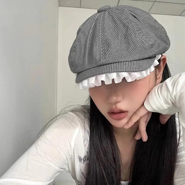 

WTEMPO Lace Wide Brim Retro Elegant Women s Striped Spring Summer Foldable Hats Casual Versatile Travel Beach Breathable Hats 1pc серый