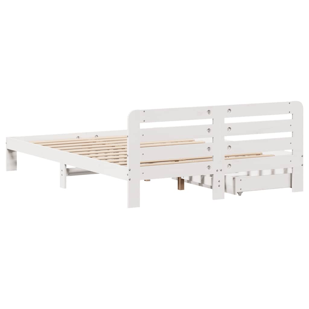Vidaxl Bed Frame Without Mattress, White, 140X200 Cm, Solid Pine Wood