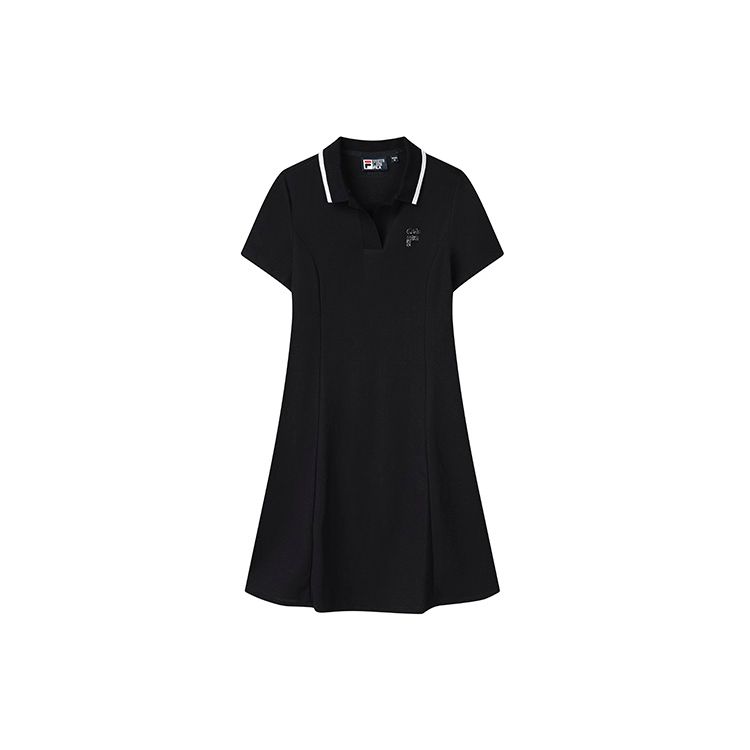 

FILA Casual Breathable Polo A-Line Waist-Defined Sports Short Sleeve Dress Women dresses Black F11W138351FBK S