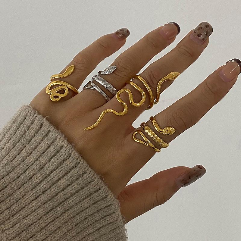 Stainless Steel Snake Rings for Women Men Gold Color Open Adjustable Finger Ring Vintage Gothic Aesthetic Jewelry Anillos Mujer