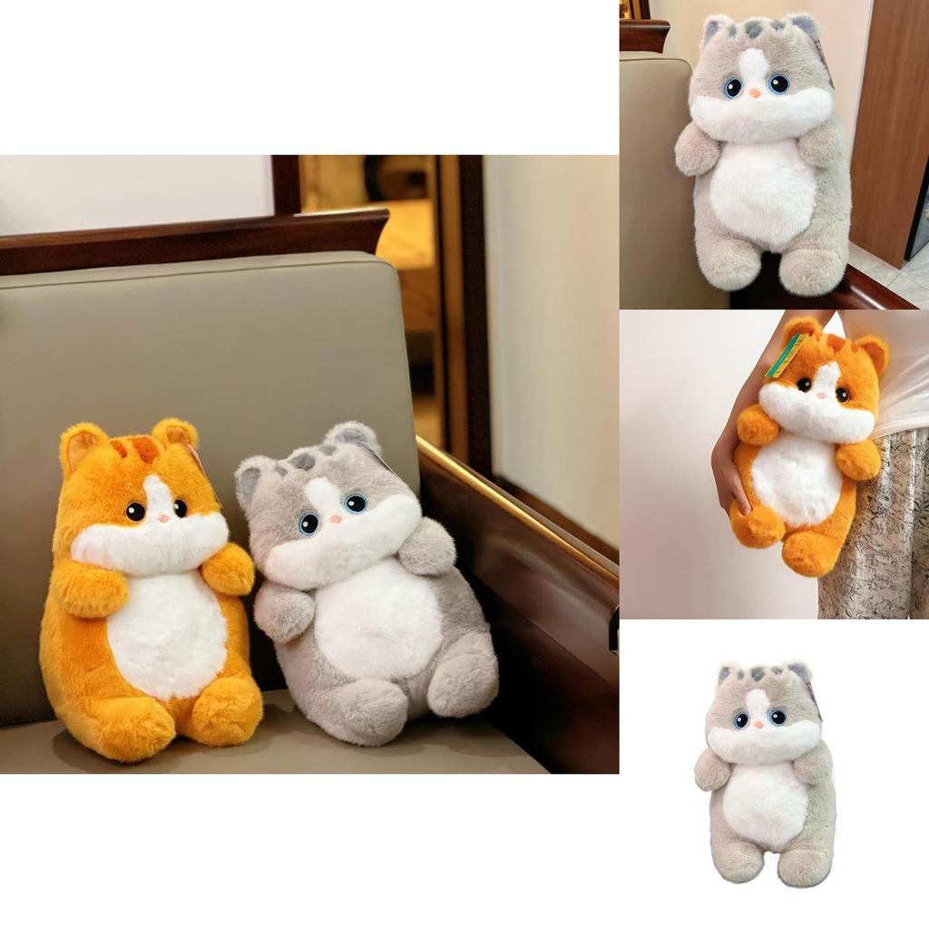 Large Gold Cat Plush Doll With Rabbit Fur And Knit Sweater For Kids