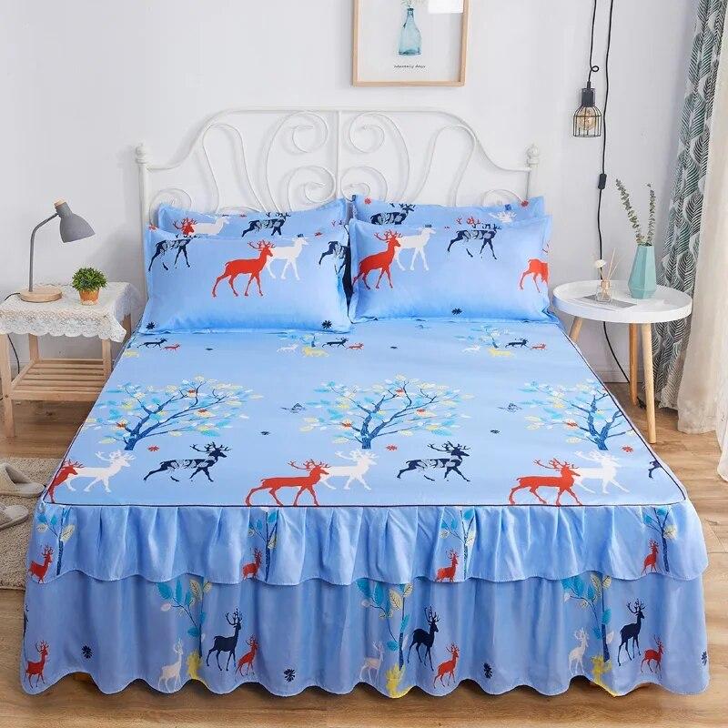 Lace Bed Sheet Skirt  Floral Printed Bed Cover Single/Queen/King Size Bedspread On The Bed (No Pillowcase