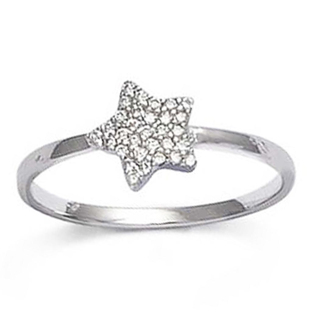Sølvring 'Star' sølvhvit (rhodiumbelagt) - 9 mm