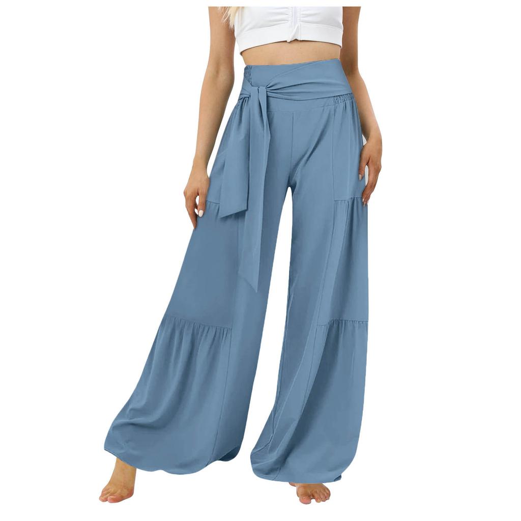 Hohe Taille Gürtel Binden Schlitz Weites Bein Schnelltrocknende Freizeithose Yoga Weites Bein Seitenschlitz Sommer Freizeithose Weites Bein