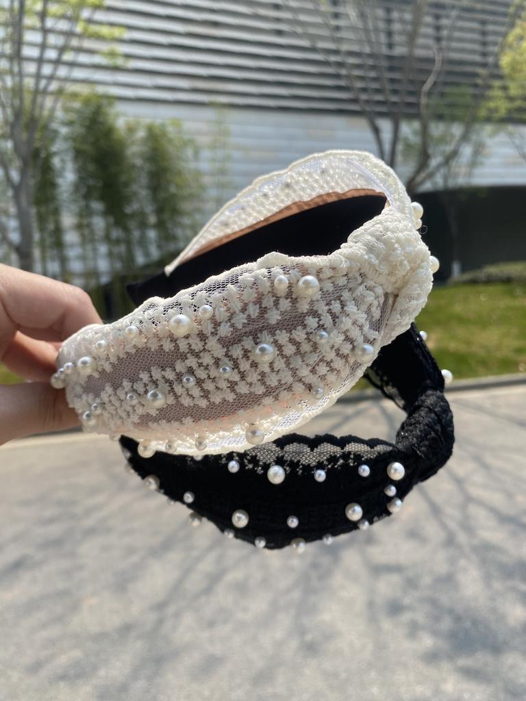 New Beaded Lace Headband Wide-Brimmed Knotted Headband Women's Fashion Face Wash Sweet Retro Headwear