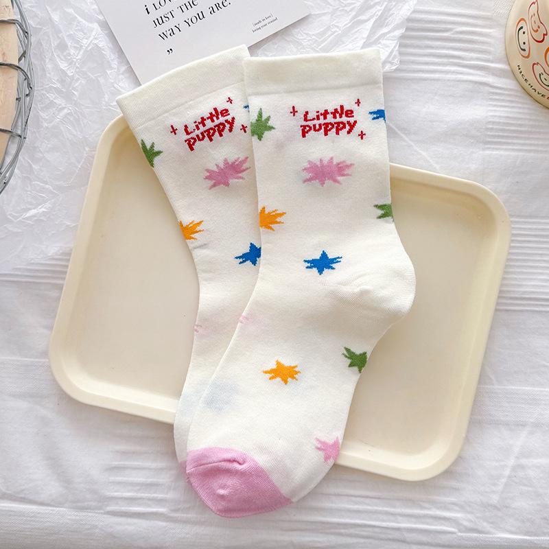 

Женские весенне-осенние хлопковые носки-трубы с милой мультяшной иллюстрацией собаки белого цвета 1 pair