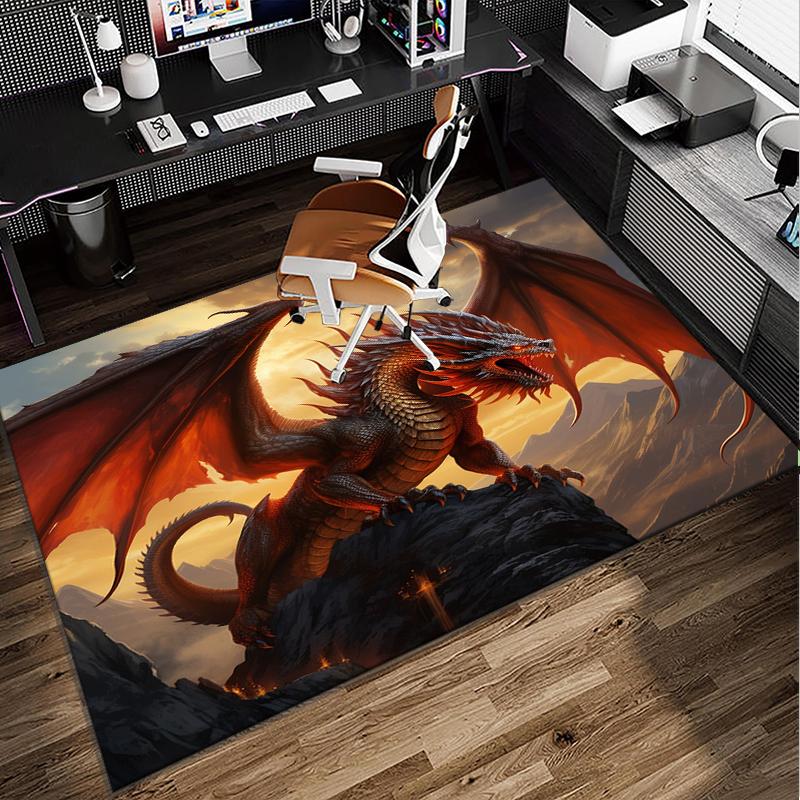 Fiery Dragon Artwork Office Rug Chair Mat, Entryway Carpet, Suitable for Front Door, Bedroom, Living Room, Desk, Holiday Gift