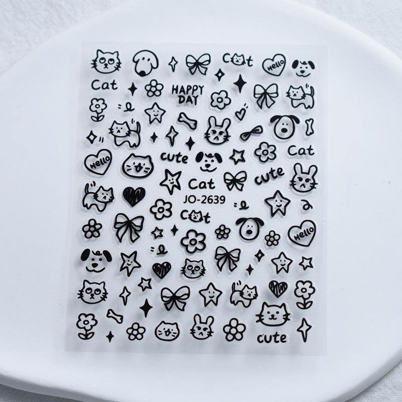 Welpen- & Katzen-Cool-Graffiti-Nagelsticker - Niedliche kleine Muster & Schleifen