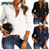 JPNTKY Women's Fashion Casual Solid Color Print Long Sleeve POLO Neck Blouses & Shirts