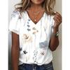 Women's Abstract Floral Painting T Shirt Summer Casual Loose Graphic Print V Neck Basic Top Fashion 3D Print Plus Size Clothing